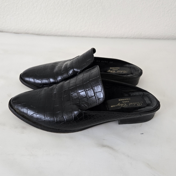 Robert Clergerie Alice Croc Embossed Leather Fur Lined Mules Flats Size 38 - Picture 4 of 16
